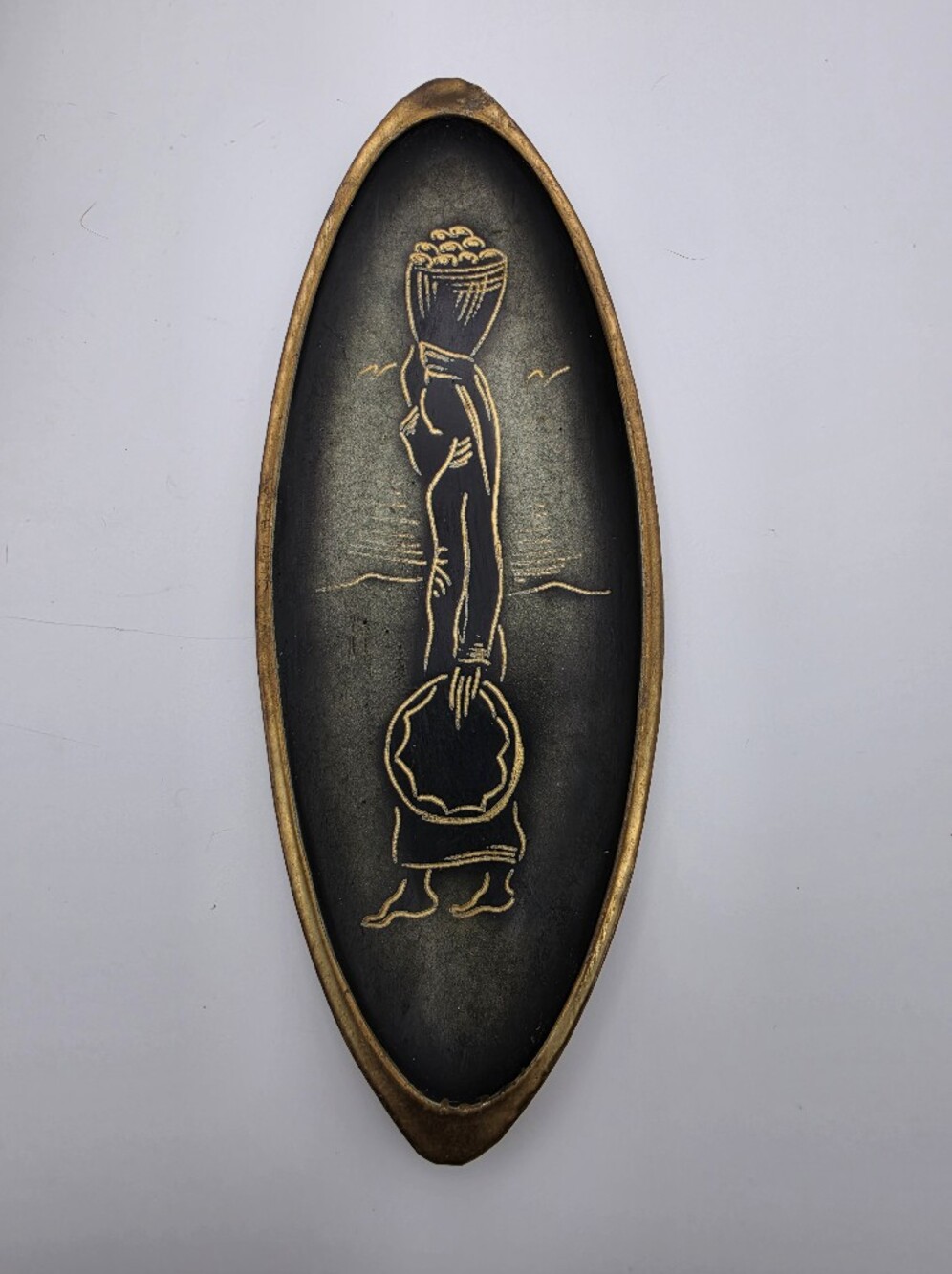 VTG A.N. Oppenheim Israel Black Burnished Brass Wall Plaque Tray 3"x7.75"